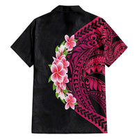 Hawaiian Tropical Plumeria Art Polynesian Tattoo Family Matching Long Sleeve Bodycon Dress and Hawaiian Shirt Black and Bright Pink Color LT03 - Polynesian Pride