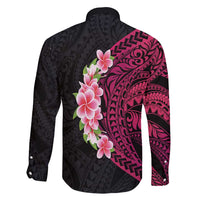 Hawaiian Tropical Plumeria Art Polynesian Tattoo Family Matching Long Sleeve Bodycon Dress and Hawaiian Shirt Black and Bright Pink Color LT03 - Polynesian Pride