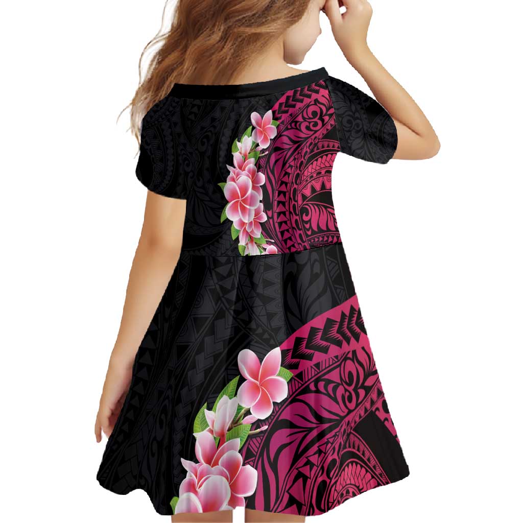 Hawaiian Tropical Plumeria Art Polynesian Tattoo Family Matching Off Shoulder Maxi Dress and Hawaiian Shirt Black and Bright Pink Color
