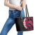 Hawaiian Tropical Plumeria Art Polynesian Tattoo Leather Tote Bag Black and Bright Pink Color