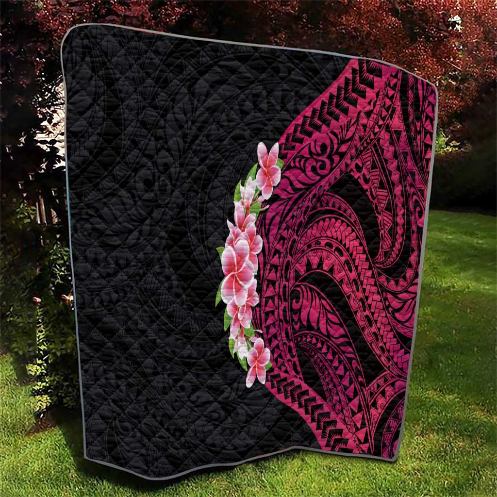 Hawaiian Tropical Plumeria Art Polynesian Tattoo Quilt Black and Bright Pink Color