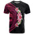 Hawaiian Tropical Plumeria Art Polynesian Tattoo T Shirt Black and Bright Pink Color