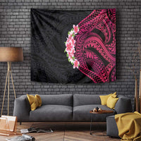 Hawaiian Tropical Plumeria Art Polynesian Tattoo Tapestry Black and Bright Pink Color