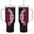 Hawaiian Tropical Plumeria Art Polynesian Tattoo Tumbler With Handle Black and Bright Pink Color