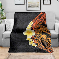 Hawaiian Tropical Plumeria Art Polynesian Tattoo Blanket Black and Autumn Color Theme