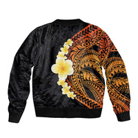 Hawaiian Tropical Plumeria Art Polynesian Tattoo Bomber Jacket Black and Autumn Color Theme