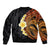 Hawaiian Tropical Plumeria Art Polynesian Tattoo Bomber Jacket Black and Autumn Color Theme