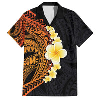 Hawaiian Tropical Plumeria Art Polynesian Tattoo Family Matching Long Sleeve Bodycon Dress and Hawaiian Shirt Black and Autumn Color Theme LT03 Dad's Shirt - Short Sleeve Orange - Polynesian Pride