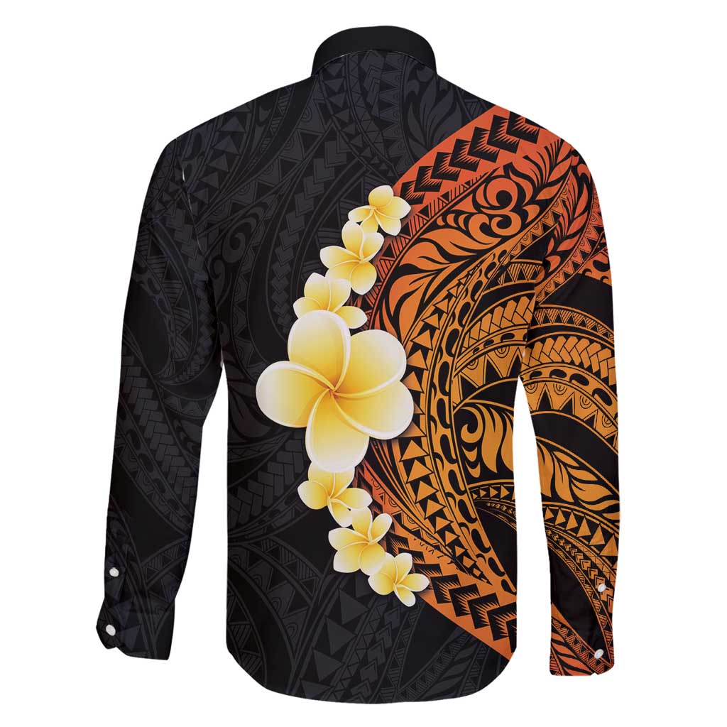 Hawaiian Tropical Plumeria Art Polynesian Tattoo Family Matching Long Sleeve Bodycon Dress and Hawaiian Shirt Black and Autumn Color Theme LT03 - Polynesian Pride