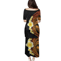 Hawaiian Tropical Plumeria Art Polynesian Tattoo Family Matching Puletasi and Hawaiian Shirt Black and Autumn Color Theme LT03 - Polynesian Pride