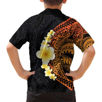 Hawaiian Tropical Plumeria Art Polynesian Tattoo Family Matching Short Sleeve Bodycon Dress and Hawaiian Shirt Black and Autumn Color Theme