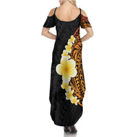 Hawaiian Tropical Plumeria Art Polynesian Tattoo Family Matching Summer Maxi Dress and Hawaiian Shirt Black and Autumn Color Theme