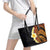 Hawaiian Tropical Plumeria Art Polynesian Tattoo Leather Tote Bag Black and Autumn Color Theme