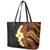 Hawaiian Tropical Plumeria Art Polynesian Tattoo Leather Tote Bag Black and Autumn Color Theme