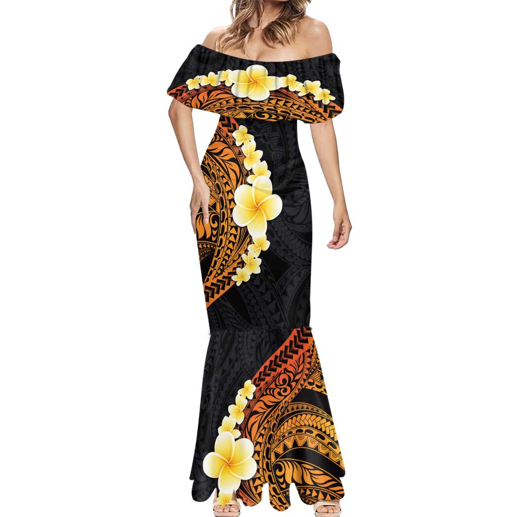 Hawaiian Tropical Plumeria Art Polynesian Tattoo Mermaid Dress Black and Autumn Color Theme LT03 - Polynesian Pride