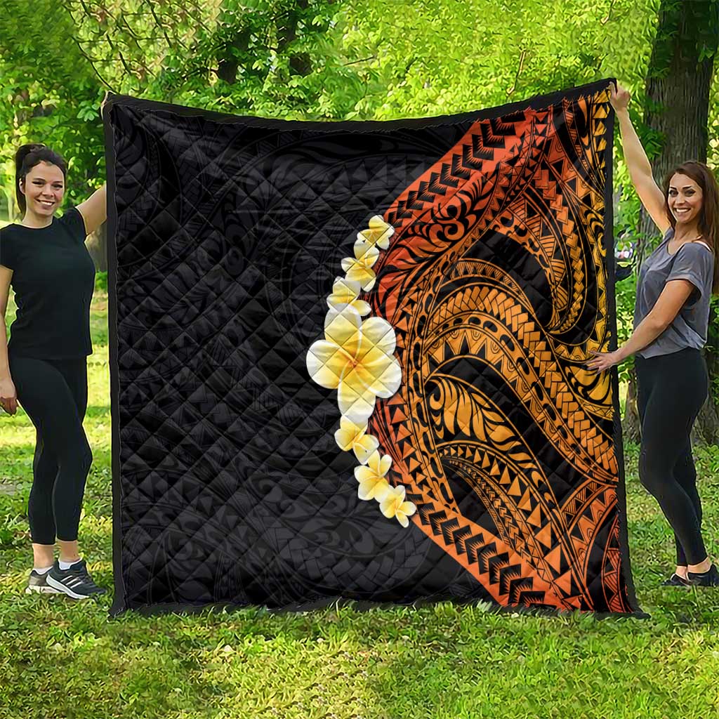 Hawaiian Tropical Plumeria Art Polynesian Tattoo Quilt Black and Autumn Color Theme