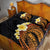 Hawaiian Tropical Plumeria Art Polynesian Tattoo Quilt Bed Set Black and Autumn Color Theme