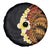 Hawaiian Tropical Plumeria Art Polynesian Tattoo Spare Tire Cover Black and Autumn Color Theme