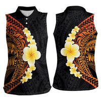 Hawaiian Tropical Plumeria Art Polynesian Tattoo Women Sleeveless Polo Shirt Black and Autumn Color Theme