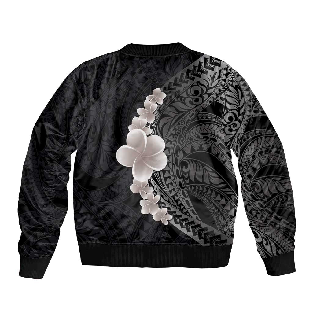 Hawaiian Tropical Plumeria Art Polynesian Tattoo Bomber Jacket Grayscale Color LT03 - Polynesian Pride