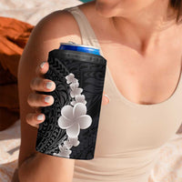 Hawaiian Tropical Plumeria Art Polynesian Tattoo 4 in 1 Can Cooler Tumbler Grayscale Color