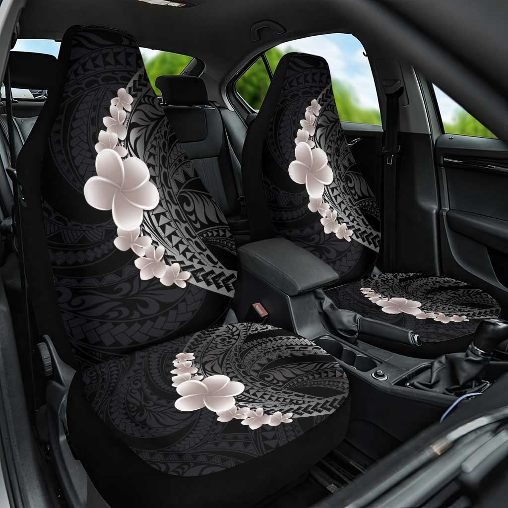 Hawaiian Tropical Plumeria Art Polynesian Tattoo Car Seat Cover Grayscale Color