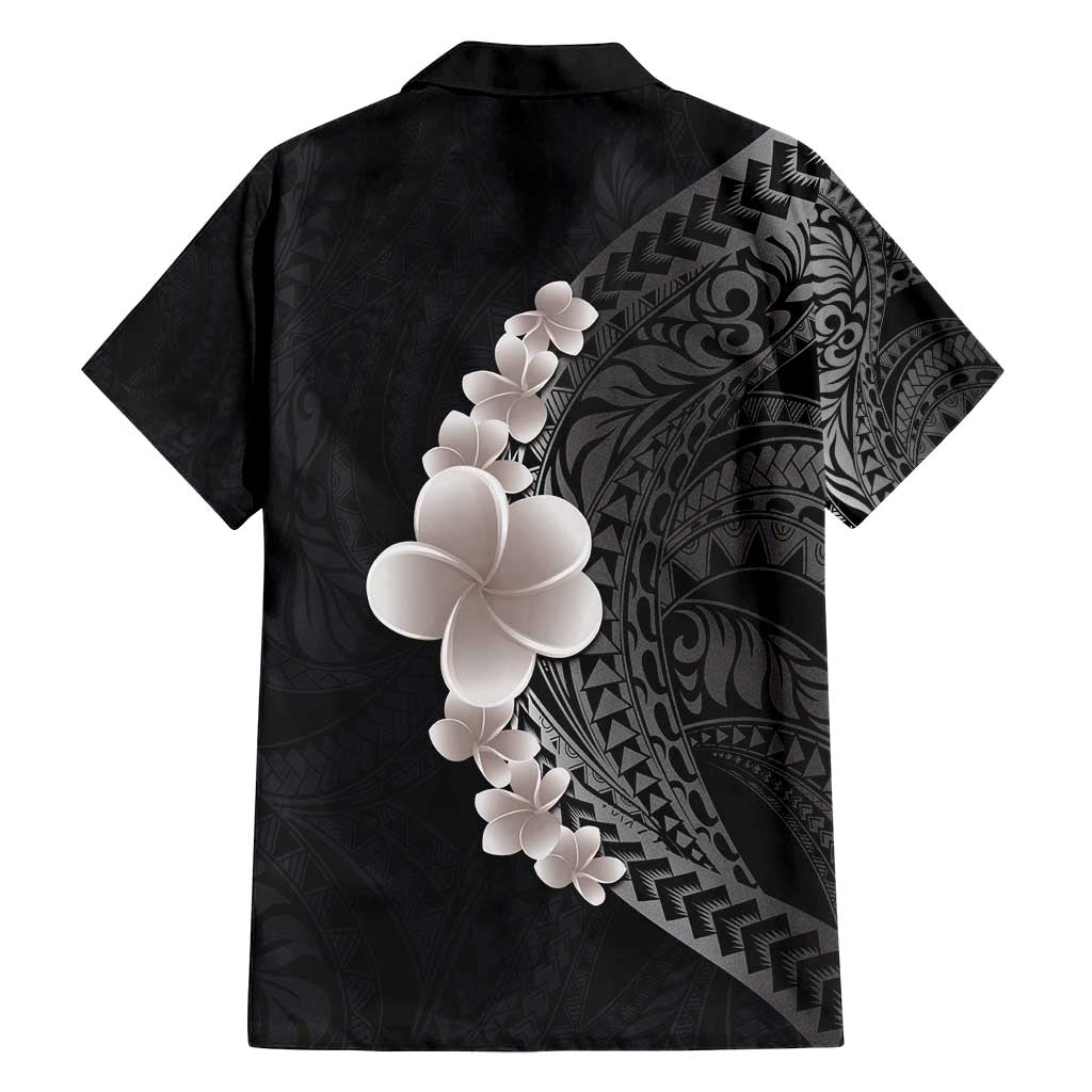 Hawaiian Tropical Plumeria Art Polynesian Tattoo Family Matching Long Sleeve Bodycon Dress and Hawaiian Shirt Grayscale Color LT03 - Polynesian Pride