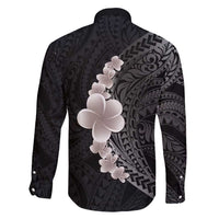 Hawaiian Tropical Plumeria Art Polynesian Tattoo Family Matching Long Sleeve Bodycon Dress and Hawaiian Shirt Grayscale Color LT03 - Polynesian Pride
