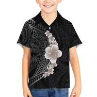 Hawaiian Tropical Plumeria Art Polynesian Tattoo Family Matching Long Sleeve Bodycon Dress and Hawaiian Shirt Grayscale Color LT03 Son's Shirt Black - Polynesian Pride