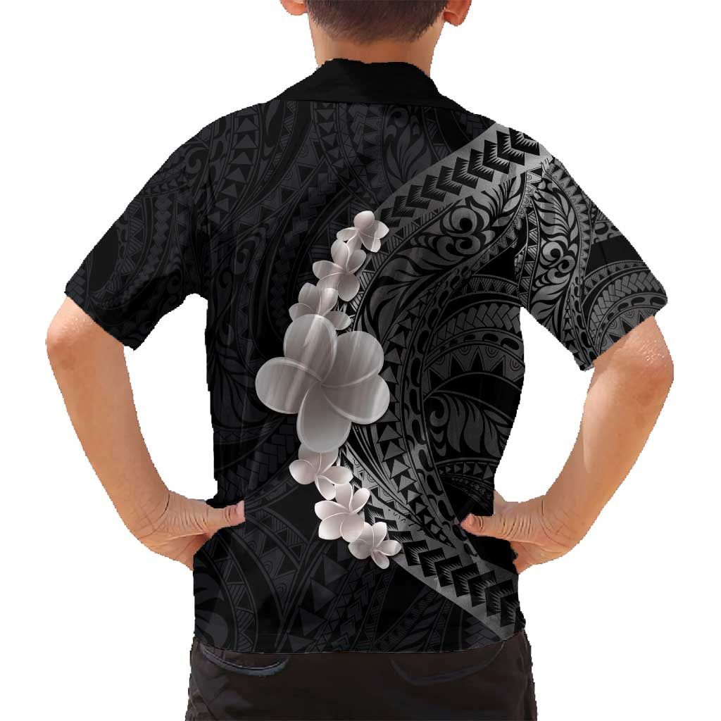 Hawaiian Tropical Plumeria Art Polynesian Tattoo Family Matching Puletasi and Hawaiian Shirt Grayscale Color LT03 - Polynesian Pride