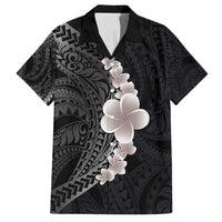 Hawaiian Tropical Plumeria Art Polynesian Tattoo Family Matching Puletasi and Hawaiian Shirt Grayscale Color LT03 Dad's Shirt - Short Sleeve Black - Polynesian Pride