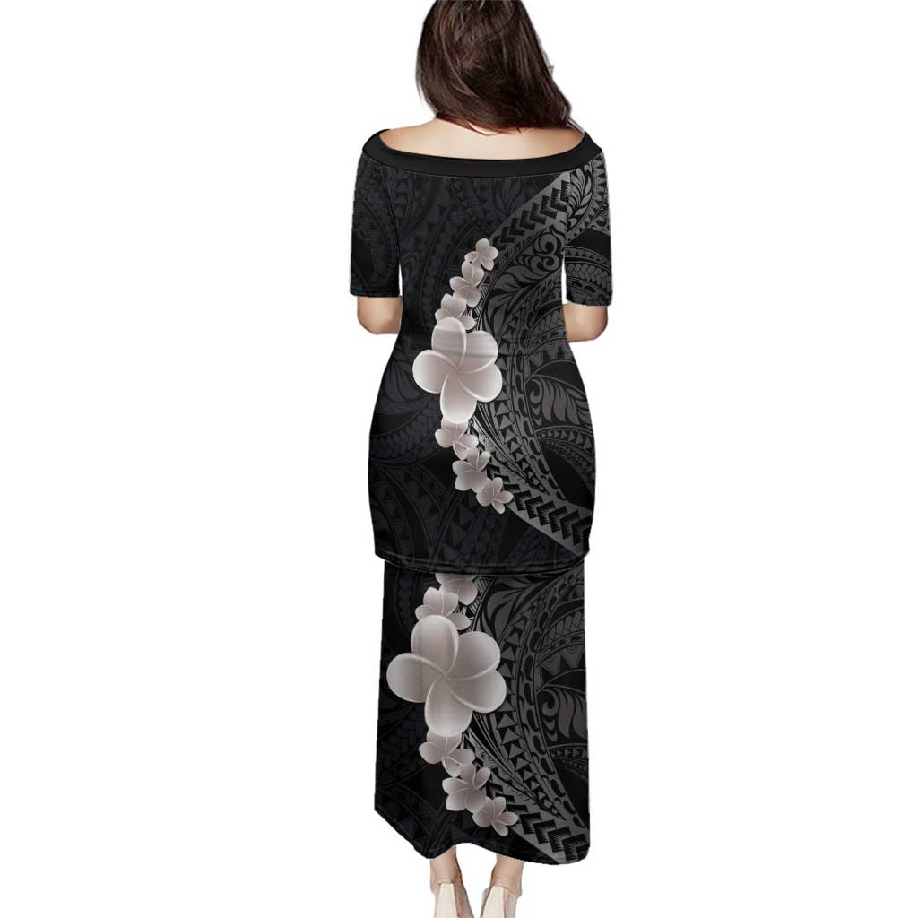 Hawaiian Tropical Plumeria Art Polynesian Tattoo Family Matching Puletasi and Hawaiian Shirt Grayscale Color LT03 - Polynesian Pride