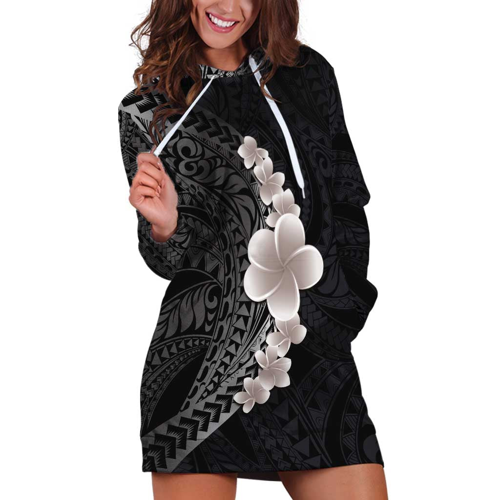 Hawaiian Tropical Plumeria Art Polynesian Tattoo Hoodie Dress Grayscale Color