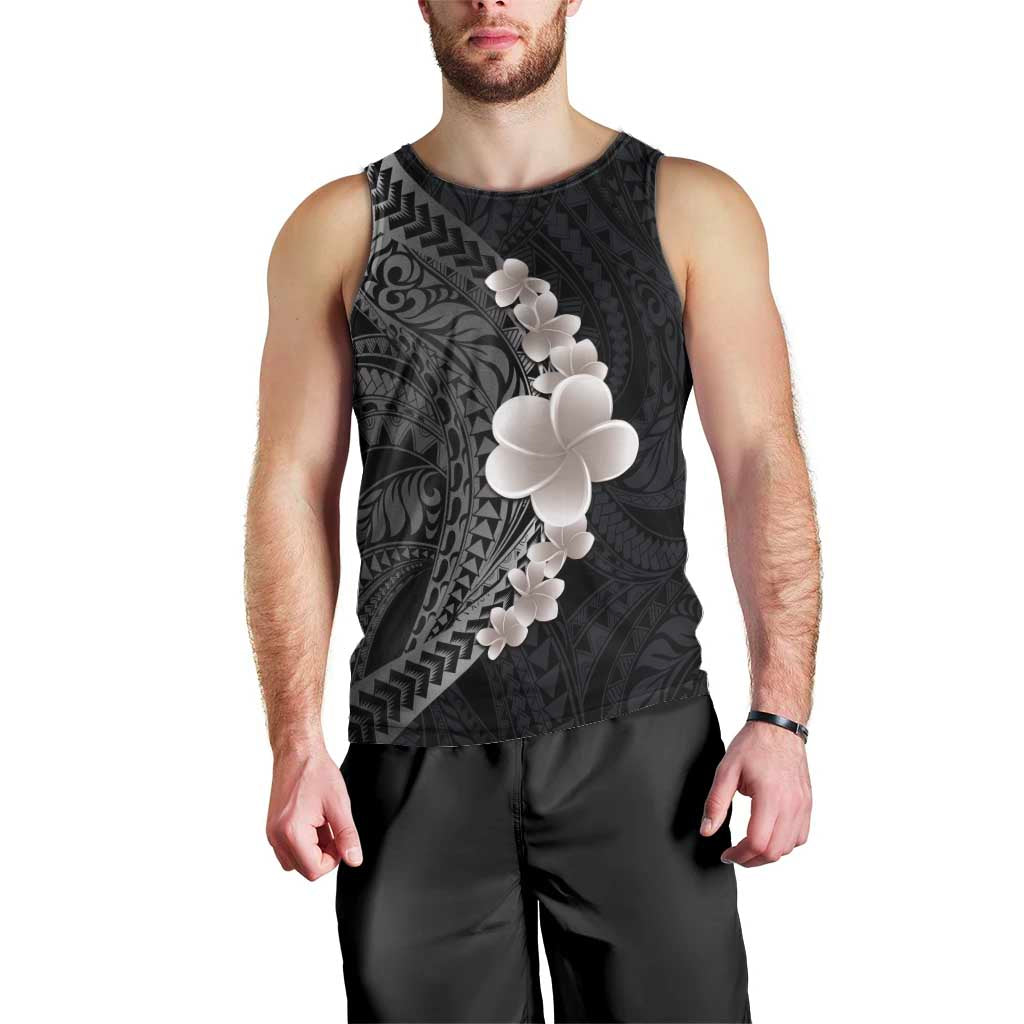 Hawaiian Tropical Plumeria Art Polynesian Tattoo Men Tank Top Grayscale Color