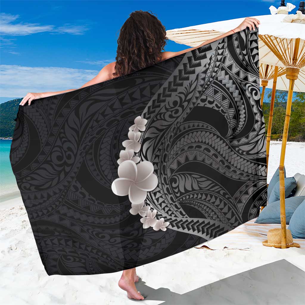Hawaiian Tropical Plumeria Art Polynesian Tattoo Sarong Grayscale Color