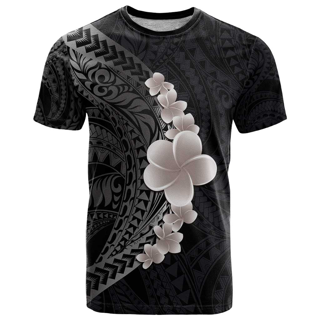 Hawaiian Tropical Plumeria Art Polynesian Tattoo T Shirt Grayscale Color