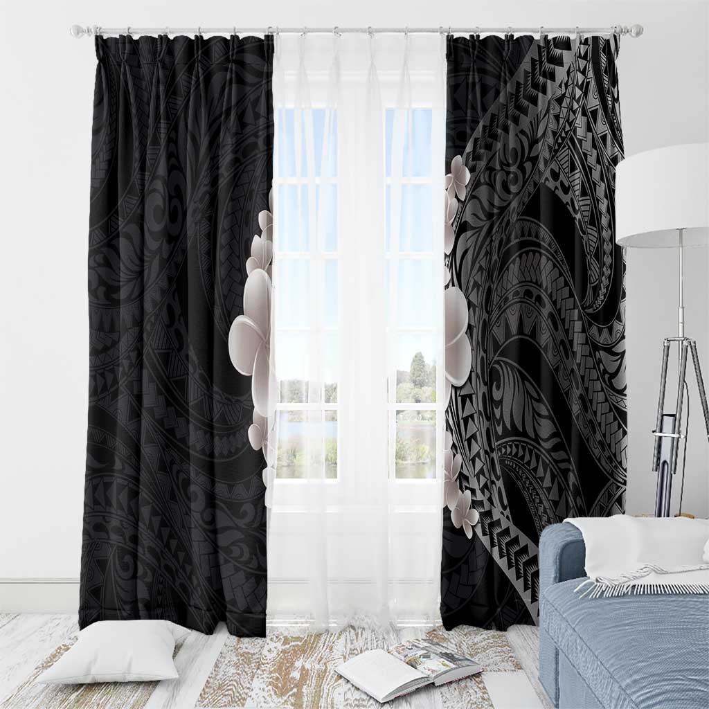 Hawaiian Tropical Plumeria Art Polynesian Tattoo Window Curtain Grayscale Color