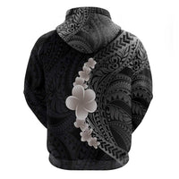 Hawaiian Tropical Plumeria Art Polynesian Tattoo Zip Hoodie Grayscale Color