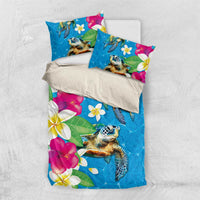 Hawaiian Tropical Flower and Honu Under Blue Water Bedding Set