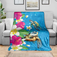 Hawaiian Tropical Flower and Honu Under Blue Water Blanket