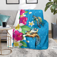 Hawaiian Tropical Flower and Honu Under Blue Water Blanket