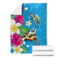 Hawaiian Tropical Flower and Honu Under Blue Water Blanket