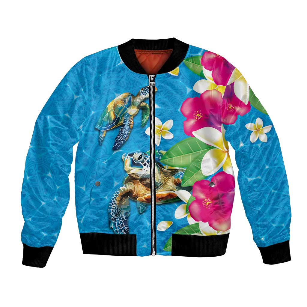 Hawaiian Tropical Flower and Honu Under Blue Water Bomber Jacket