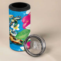 Hawaiian Tropical Flower and Honu Under Blue Water 4 in 1 Can Cooler Tumbler