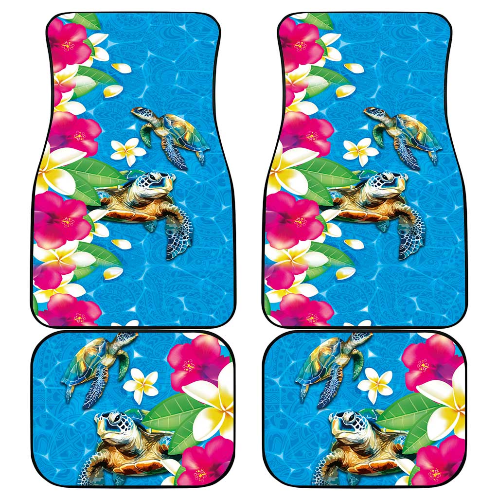 Hawaiian Tropical Flower and Honu Under Blue Water Car Mats