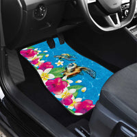 Hawaiian Tropical Flower and Honu Under Blue Water Car Mats