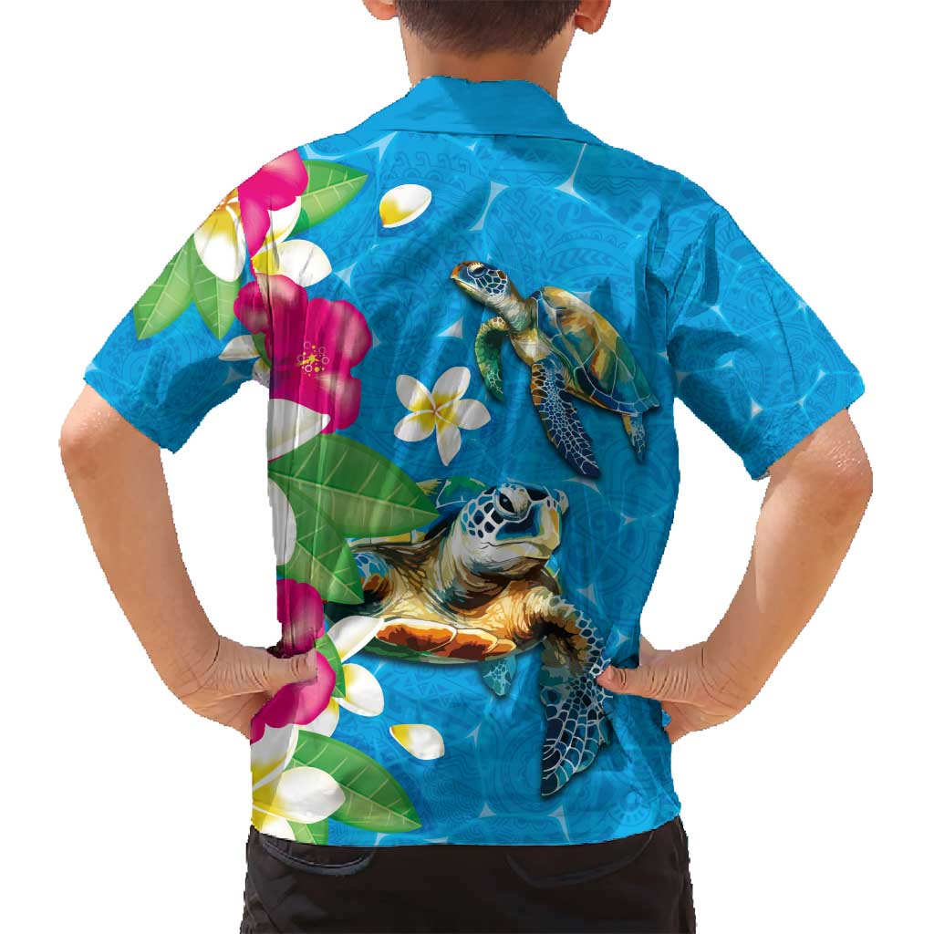Hawaiian Tropical Flower and Honu Under Blue Water Family Matching Long Sleeve Bodycon Dress and Hawaiian Shirt LT03 - Polynesian Pride