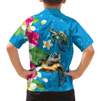 Hawaiian Tropical Flower and Honu Under Blue Water Family Matching Long Sleeve Bodycon Dress and Hawaiian Shirt LT03 - Polynesian Pride