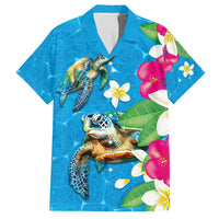 Hawaiian Tropical Flower and Honu Under Blue Water Family Matching Long Sleeve Bodycon Dress and Hawaiian Shirt LT03 Dad's Shirt - Short Sleeve Blue - Polynesian Pride