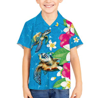 Hawaiian Tropical Flower and Honu Under Blue Water Family Matching Long Sleeve Bodycon Dress and Hawaiian Shirt LT03 Son's Shirt Blue - Polynesian Pride